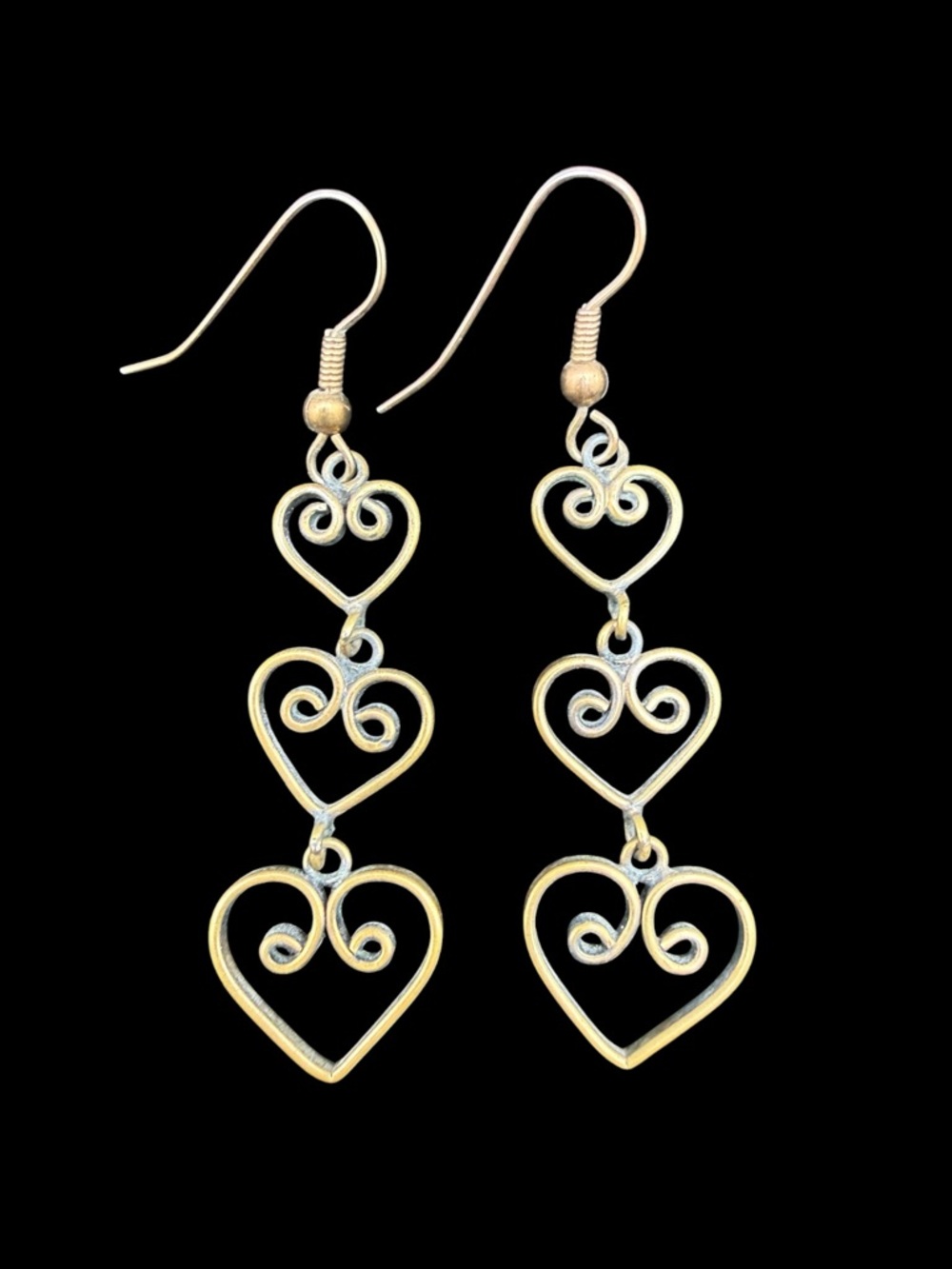 Gold Heart Drop Earrings - Elegant Triple Heart Dangle